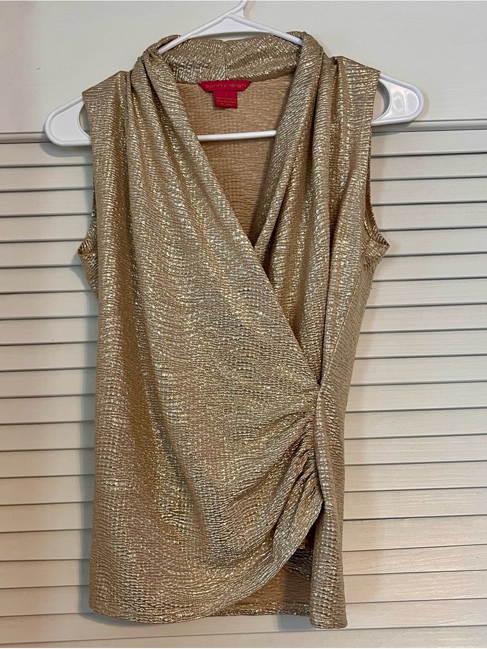 Sunny Leigh Gold Lamé Sleeveless Wrap Top - Small